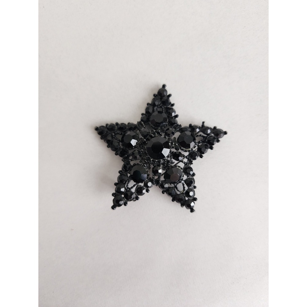Black Star Rhinestone Brooch Gothic Celestial Filigree Pin Jewelry